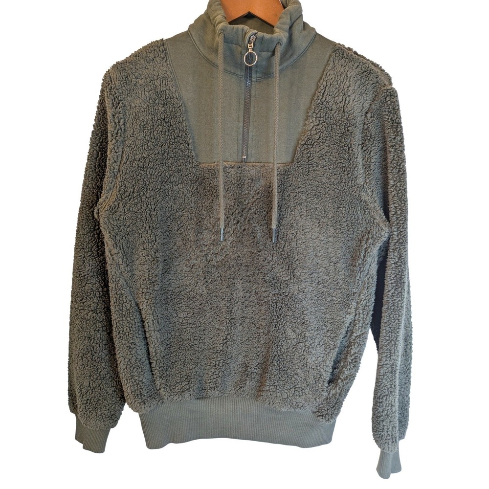 Sweaty Betty London Sherpa Quarter Zip Pullover Sweatshirt Olive Green Womens‎ S